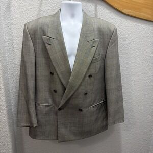 Vintage YSL Yves Saint Laurent Blazer 44R Gray‎ Double Breasted Union Canada New